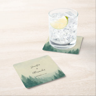 Dessous-de-verre Carré En Papier Russe aquarelle mariage de forêt de pins