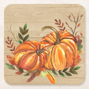 Dessous-de-verre Carré En Papier Rustic Citrouille Feuille
