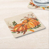 Dessous-de-verre Carré En Papier Rustic Fall Citrouille (Incliné)