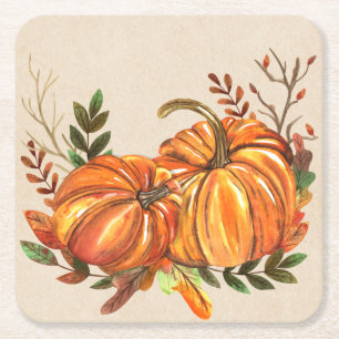 Dessous-de-verre Carré En Papier Rustic Fall Citrouille