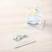 Dessous-de-verre Carré En Papier Rustic Green Pine Woods Mountain Sketch Mariage (En situation)