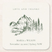 Dessous-de-verre Carré En Papier Rustic Green Pine Woods Mountain Sketch Mariage (Devant)