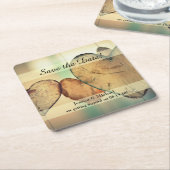 Dessous-de-verre Carré En Papier Rustic Hanging Wood Hearts Enregistrer la date (Incliné)