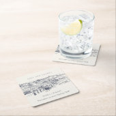 Dessous-de-verre Carré En Papier Rustic Navy Blue Winery Mountain Mariage croquis (En situation)