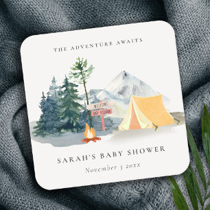 Dessous-de-verre Carré En Papier Rustic Pine Woods Camping Baby shower de montagne