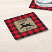 Dessous-de-verre Carré En Papier Rustic Reindeer Red Buffalo Plaid Family (Incliné)