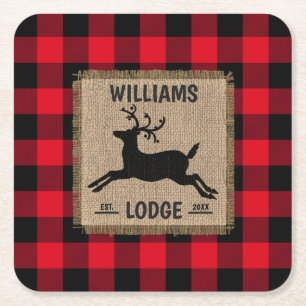 Dessous-de-verre Carré En Papier Rustic Reindeer Red Buffalo Plaid Family