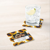 Dessous-de-verre Carré En Papier Rustic sunflowers photo wedding save the date (En situation)