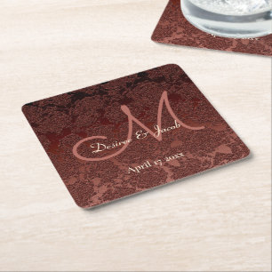 Dessous-de-verre Carré En Papier Rustique Automne Brown Champagne Monogramme Mariag