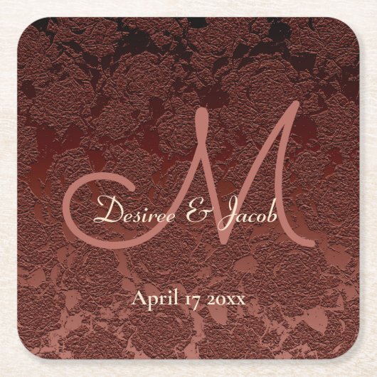 Dessous-de-verre Carré En Papier Rustique Automne Brown Champagne Monogramme Mariag (Devant)