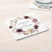 Dessous-de-verre Carré En Papier Rustique Automne Floral Mariage (Incliné)