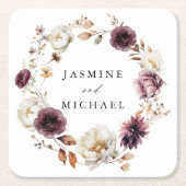 Dessous-de-verre Carré En Papier Rustique Automne Floral Mariage (Devant)