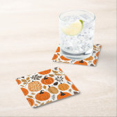 Dessous-de-verre Carré En Papier Rustique Automne Orange Citrouille Motif de feuill (En situation)