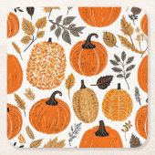 Dessous-de-verre Carré En Papier Rustique Automne Orange Citrouille Motif de feuill (Devant)