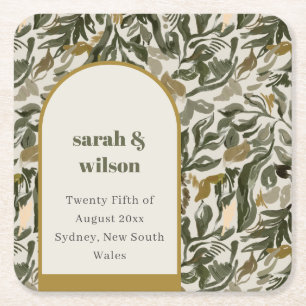 Dessous-de-verre Carré En Papier Rustique Boho Retro Arch Mariage botanique vert