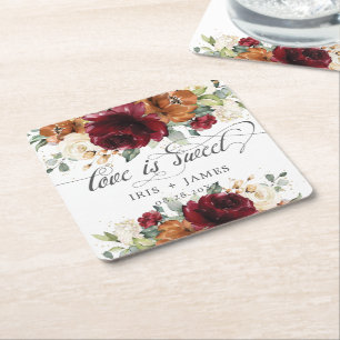 Dessous-de-verre Carré En Papier Rustique Bourgogne brûlé Orange Mariage floral ivo