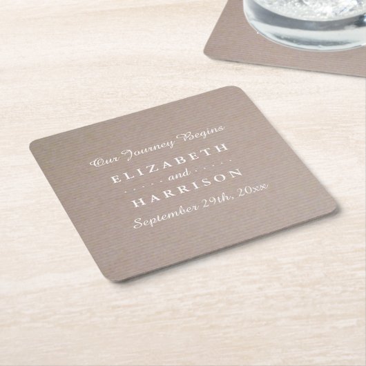 Dessous-de-verre Carré En Papier Rustique Country Kraft Mariage (Incliné)
