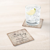 Dessous-de-verre Carré En Papier Rustique Pale Brown & Lumières, "Le Mariage de" (En situation)