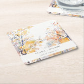 Dessous-de-verre Carré En Papier Rustique Pastel Jaune automne Mariage paysage auto (Incliné)