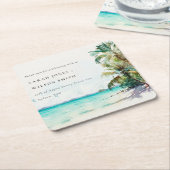Dessous-de-verre Carré En Papier Sable Tropical Beach Aquarelle Palm Trees Mariage (Incliné)