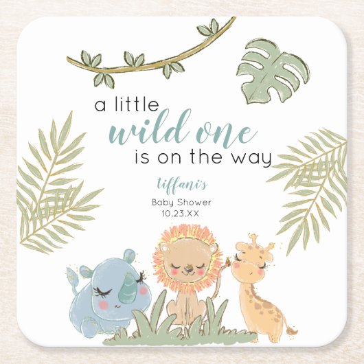 Dessous-de-verre Carré En Papier Safari Animaux Wild One Girl Baby shower (Devant)