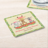 Dessous-de-verre Carré En Papier Safari Fille Girafe, Éléphant et Zèbre Baby Shower (Incliné)