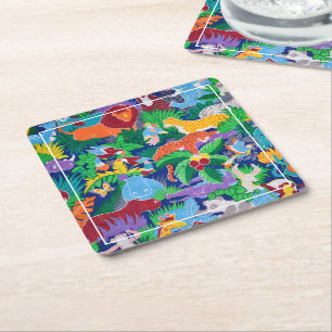 Dessous-de-verre Carré En Papier Safari Thème Anniversaire Rainbow Colorée Party