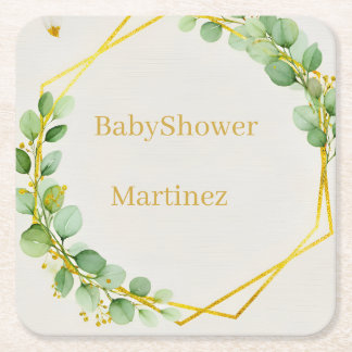 Dessous-de-verre Carré En Papier Sage Green Eucalyptus Gold Baby Shower Coasters