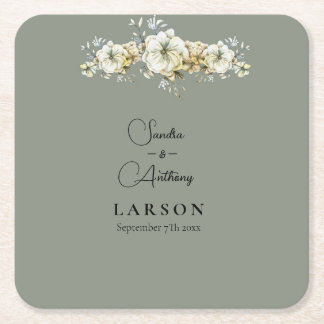 Dessous-de-verre Carré En Papier Sage Green Floral Wedding Square Paper Coaster