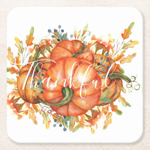 Dessous-de-verre Carré En Papier Sage Green & Orange Citrouille Bounty Thanksgiving