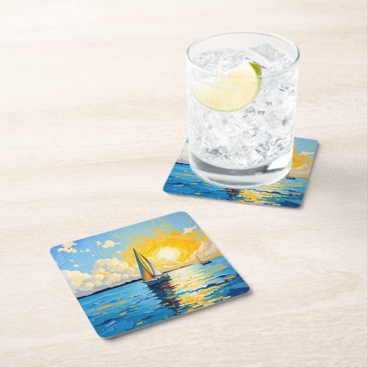Dessous-de-verre Carré En Papier Sailboat at Sunset (En situation)