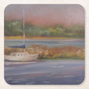 Dessous-de-verre Carré En Papier Sailboat Sunset paisible Marsh Serene