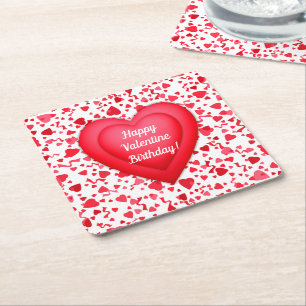 Dessous-de-verre Carré En Papier Saint Anniversaire Rouge Confetti Coeur Personnali