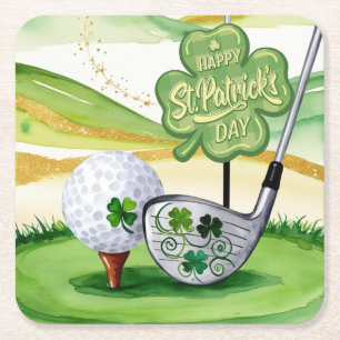 Dessous-de-verre Carré En Papier Saint Patrick's Day pour le golfeur avec drapeau s