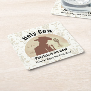 Dessous-de-verre Carré En Papier Saint Vache drôle Vintage Cowboy 50e anniversaire