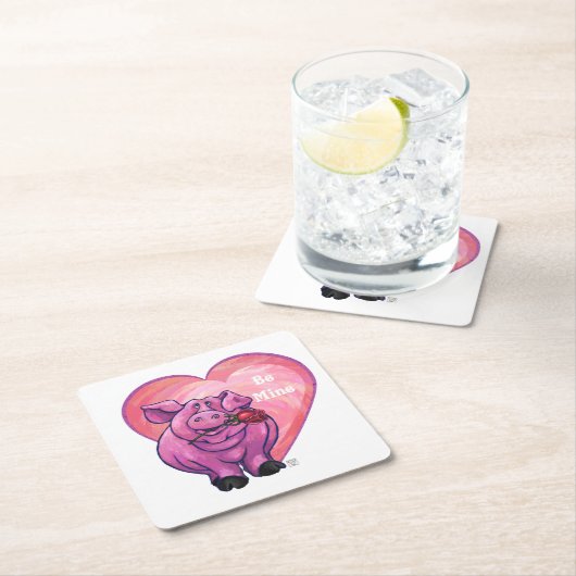 Dessous-de-verre Carré En Papier Saint Valentin au cochon (En situation)
