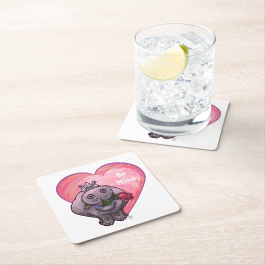 Dessous-de-verre Carré En Papier Saint-Valentin Hippopotame (En situation)