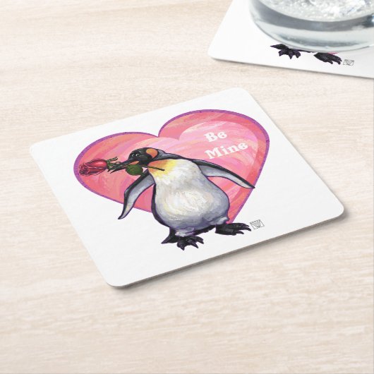 Dessous-de-verre Carré En Papier Saint-Valentin Penguin (Incliné)