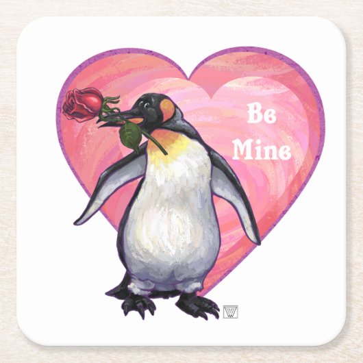 Dessous-de-verre Carré En Papier Saint-Valentin Penguin (Devant)