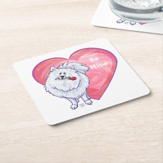 Dessous-de-verre Carré En Papier Saint Valentin Poméranie Blanche (Incliné)
