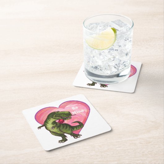 Dessous-de-verre Carré En Papier Saint Valentin Tyrannosaurus (En situation)