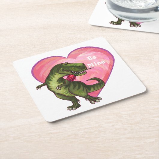 Dessous-de-verre Carré En Papier Saint Valentin Tyrannosaurus (Incliné)