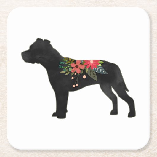 Dessous-de-verre Carré En Papier Saison Dog Breed Boho Floral Silhouette (Devant)