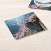 Dessous-de-verre Carré En Papier Sakura Mountain Valley Vista - Paysage d'Anime (Incliné)