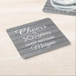 Dessous-de-verre Carré En Papier Salue chaque année Anniversaire Gris Faux Bois Rus<br><div class="desc">Ajoutez une élégante touche personnalisée aux décorations de fête d'anniversaire avec ces élégants dessous de verre en papier de bois imitation gris. Design présente une calligraphie de script moderne éditable "Cheers to 30 Years" sur un arrière - plan rustique en bois gris. Ce modèle est conçu pour fêter ses 30...</div>
