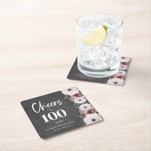 Dessous-de-verre Carré En Papier Salutations au 100e anniversaire (En situation)