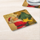 Dessous-de-verre Carré En Papier Salutations de Noël personnalisées du Père Noël (Incliné)