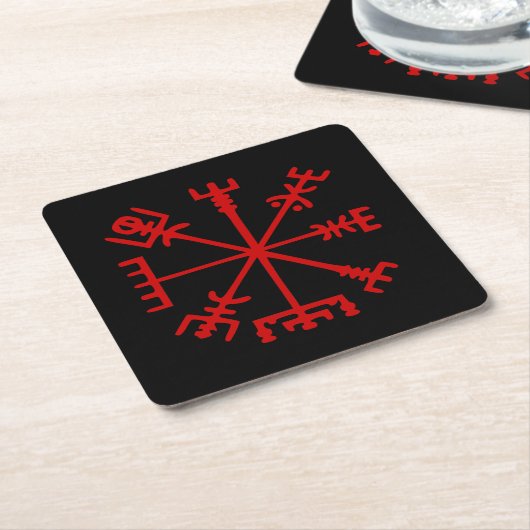 Dessous-de-verre Carré En Papier Sang Rouge Vegvísir (Viking Compass) (Incliné)