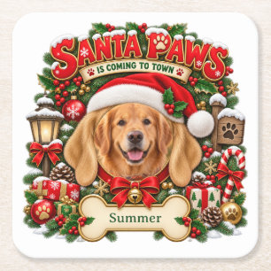Dessous-de-verre Carré En Papier Santa Paws arrive en ville Photo de chien