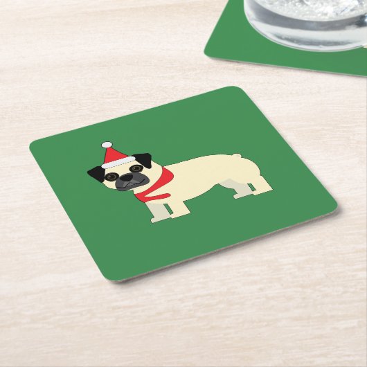 Dessous-de-verre Carré En Papier Santa Pug (Incliné)